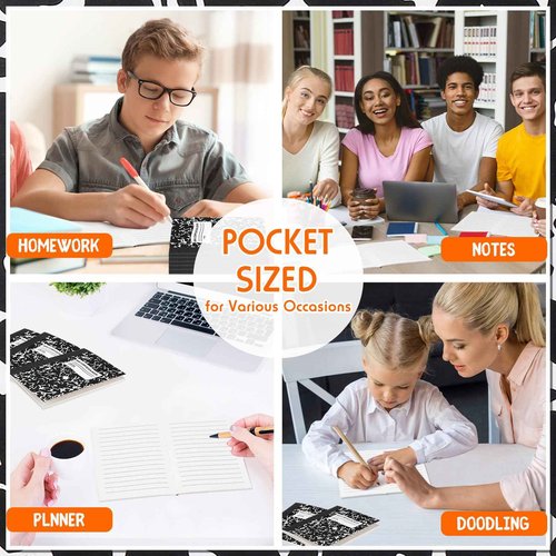 Fainne 100 Pack Mini Composition Notebook Bulk 4.5" x 3.3" Pocket Composition Books Small Narrow Ruled Compositions Note Pad Marble Journal Books for Students School College Office 60 Pages(Black)