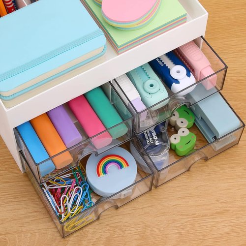 Catekro Desk Organizer with 4 Drawer, Multi-Functional Pen Pencil Holder for Desk, Office Supplies Organizer for Desk, Cute Desk Accessories with Plastic for Office, Home, School(White)