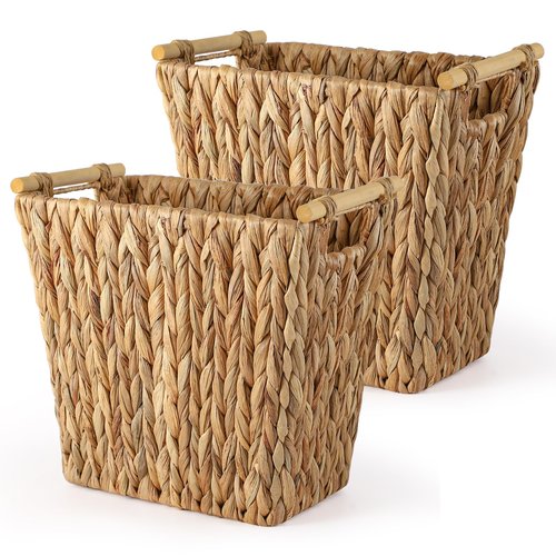 XLHOMO 2Pack Wicker Storage Basket 3.5Gallon Wicker Trash Can, Waterproof Wicker Basket Handwoven Brown Wicker Basket Narrow Small Trash Can for Bathroom, Bedroom, Office