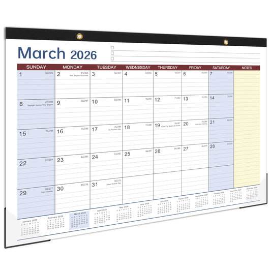Desk Calendar 2026-2027 - 17" x 12" Desk Calendar 2026-2027, Mar. 2026 - Aug. 2027, Desk Pad Calendar, Desk/Wall Calendar 2-in-1 with Notes, Corner Protector, Blocks