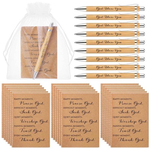 Sayglossy 50 Set Christian Gifts 18 Bible Verse Notebook Religious Notepad 18 God Bless You Ballpoint Pens Christian Wooden Pens 18 Gift Bags Religious Gifts for Church Office Coworker