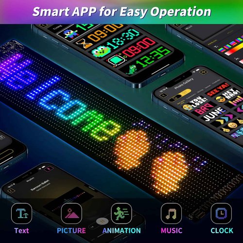 Plikapli Scrolling Huge Bright Advertising LED Signs,24''x5'' Flexible Custom USB 5V Bluetooth APP Control Text Pattern Animation Programmble LED Sign for Car Store Home Office Bar Hotel