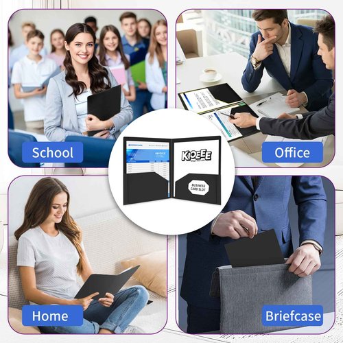 Kioeee Plastic Folders with Pockets (96 Pack), Heavy Duty Plastic Folders with 2 Pocket and Business Card Slot. Fit Letter Size Paper, Black for School