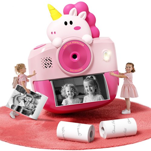 Phomemo Unicorn Camera for Girls, Kids Camera Instant Print, Holiday Birthday Gifts for Girls Age 3 to 12 Years Old, Unicorn Toys with Paper Rolls, Cameras for Kid Printer with Stickers