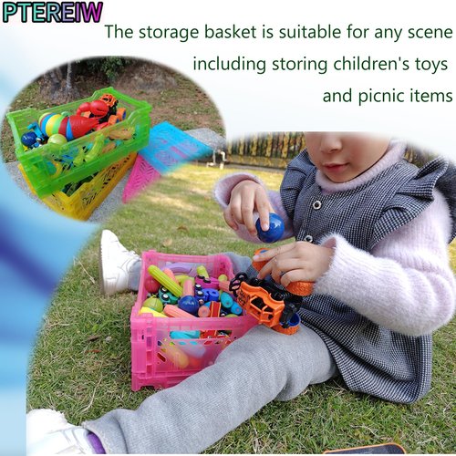 PTEREIW 4Pack Foldable Plastic Storage Crates and Bins, Collapsible Baskets for Home Office Organizer, 4L Space Saving Desk Storage Box for Small Items (Clear Pink,10.5x6.75x4.25Inch)