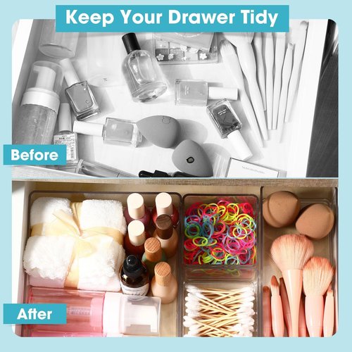 Teenyyou 8 Pcs Clear Drawer Organizers Bins Stackable Makeup and Vanity Organizer Trays Clear Plastic Drawer Organizers Set for Office Desk Dividers (6.3 x 3.15 x 1.8 Inches)