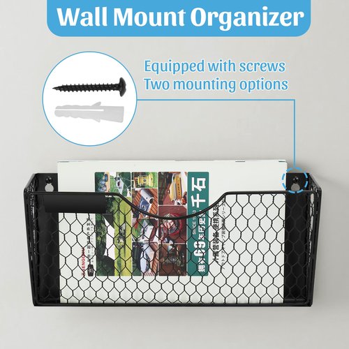 Magnetic File Holder- 2 Pockets Hanging Office File Organizer Wall Mounted 2-in-1, No Drilling Magazine, Paper, Mail, Document Holder for Whiteboard, Refrigerator, Cabinets, Classroom