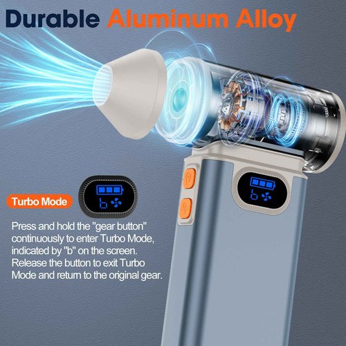 Metal Electric Compressed Air Duster, 300000RPM High Speed Rechargeable Air Blower&Pump for Leaf Blower with Digital Display, 4-Speed Modes-Brushless Motor Mini PC Dust Cleaner with Light(Beige)