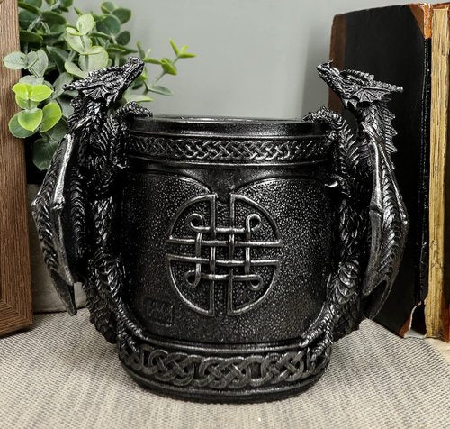 Ebros Medieval Fantasy Celtic Twin Climbing Dragons Of Bibliography Stationery Holder Statue Gothic Dragon Themed Organizer Office Desktop Pen Pencil Make Up Brush Vanity Holder Figurine 6.5" Wide