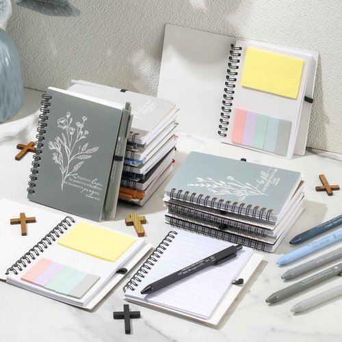 Kosiz 20 Sets Christian Gift Bulk Includes Bible Scripture Spiral Notebook with Sticky Notes Ballpoint Pen Religious Church Prayer Journals for Sunday School Pastor Women Clergy Gift (Morandi Color)
