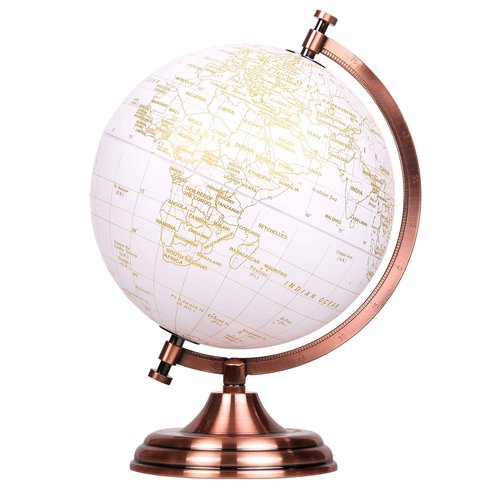 Exerz 8" Globe Golden and White - Wedding Guest Book - Bronze Metal Arc and Base, Coated in Golden Colour in White Globe (English)