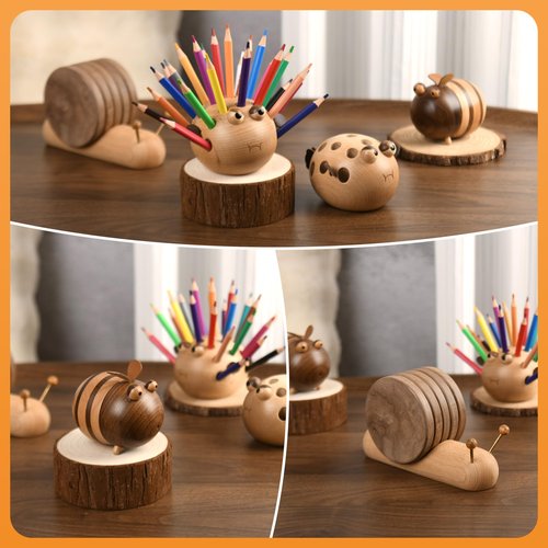 Damuzhi Pen Holder For Desk Pencil Holder Wooden Pufferfish- Funny Small Gifts For Kids, Unique Christmas Gifts For White Elephant Gift Steacher Gifts