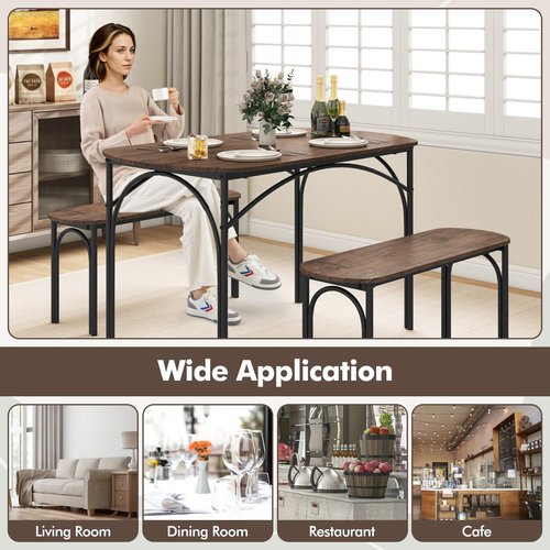 Giantex Dining Table Set for 4, Modern Oval Kitchen Table Set with 2 Benches, Metal Frame, Space Saving Kitchen Table Chairs Set of 4, 3-Piece Dinette Set for Small Space, Breakfast Nook Table Set