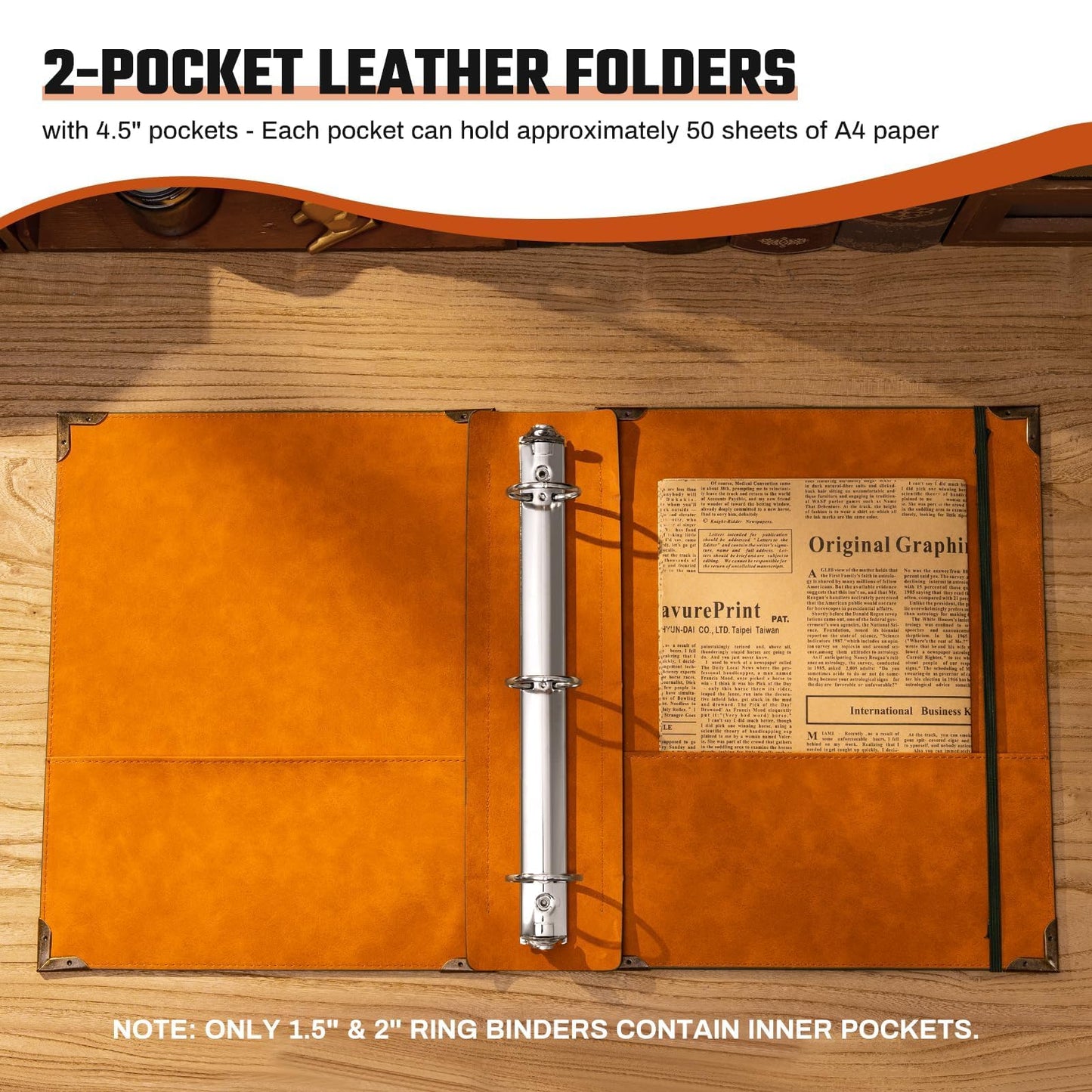 OVESMUSL 4 Pack Leather 3 Ring Binder Fits 8.5"x11" Letter Size Paper, 1.5 Inch Round Ring Binder Holds 350 Sheets, Notepad Paper Cover Loose Leaf Organizer, Green Tree