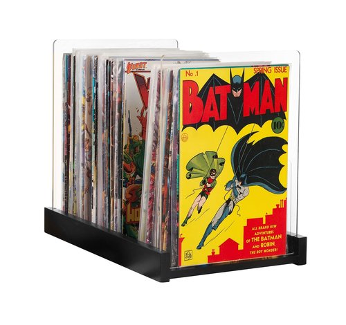 Komiq Patented Comic Book Storage Holder – Wooden & Acrylic Display Box/Case for Collectors – Organizer for Comics, Magazines & Books – Holds 150 Issues, 14.5x8 in (Black)