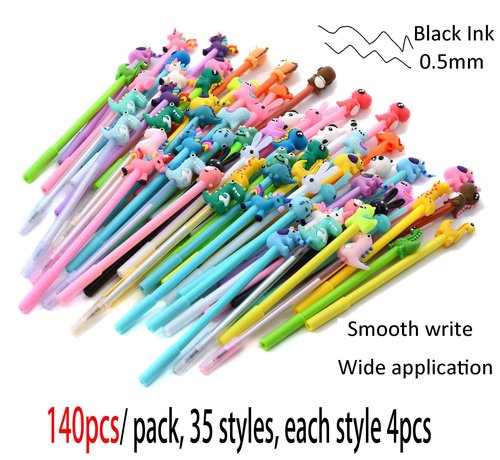 YYaaloa 140pcs Cute Cartoon Novelty Gel Ink Pens Cartoon Animal Writing Pens 0.5 mm Black Ink Assorted Styles Fun Kawaii Pens Bulk for Kids Office School Supplies (140 Piece Assortment, Black)