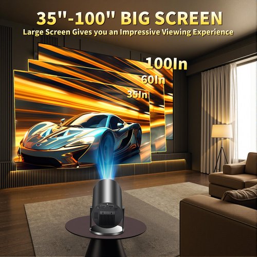Mini Projector, Support 4K 1080P Portable Projector with Bidirectional WIFI6 5G and Bluetooth5.4, 270° Rotatable, Auto Keystone Correction, 35"-130" Video Projecto Compatible with HDMI/USB/Phone-Black