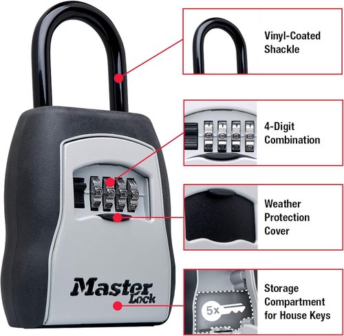 Master Lock Key Lock Box - Portable Outdoor Lockbox with Resettable Code | 5400EC Black