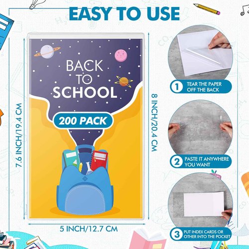 Outus Self Adhesive Shop Ticket Holders Clear Plastic Sleeves Adhesive Pockets Work Order Job Ticket Holders for Home Office Posting Signs(5 x 8 Inch,200 Pcs)