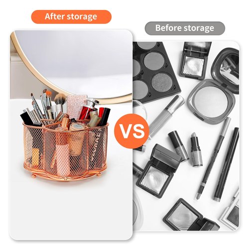 PNEUICALLY 360 Degree Rotate Pen Holder for Desk Mesh Desk Pen Organizer Pencil Holder Large Capacity Accessories & Workspace Organizers for School,Home (Rose Gold, No hook)