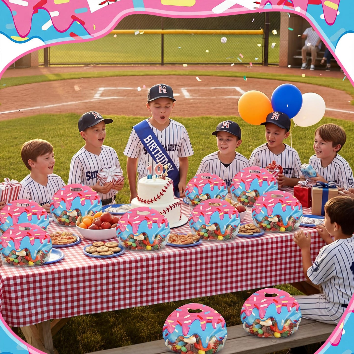 Colarr 24 Pcs Baseball Ice Cream Drip Party Favor Bags with Handles Reusable Sealed Treat Candy Bags Stand-up Bottom Snack Container for Sport Team Baseball Ice Cream Drip Party Birthday Gift Supplies