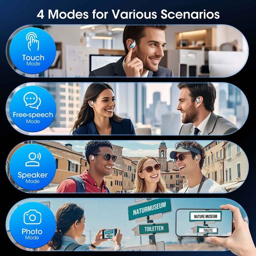 AI Translation Earbuds Real Time, 2025 Upgraded 144 Language Translator Earbuds for iPhone and Android 6-in-1 Translation Headphones with 6 Mode, Translating Device for Travel Business Learning(Black)