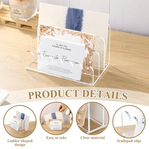 Acrylic Scalloped Mail Holder Organizer Sorter for Desk Clear Print Script Letter Holder Countertop 3 Upright Compartments Laddered Envelope Stand for Office Home School