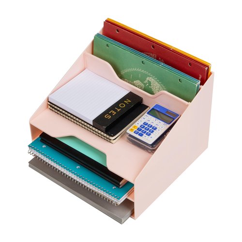 Mind Reader Desktop Organizer, Vertical File Holder, Paper Trays, Office, Plastic, Pink