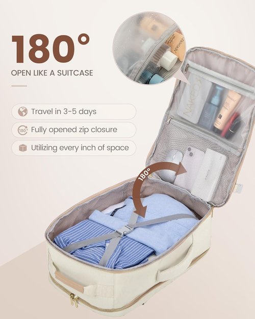 LOVEVOOK Travel Backpack - 50L Airline Approved Carry-On Bag | Waterproof with 3 Packing Cubes - Beige