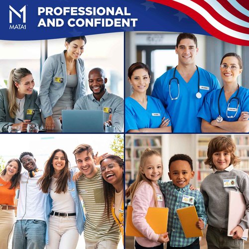 Mata1-USA No-Pin Design Name Tag Magnets (200 Badge Holder Magnets, 1.75 x 0.4 inches), Name Tag Magnet Backs w/ 3 Extra-Strong Neodymium Magnets for ID Badge Holders