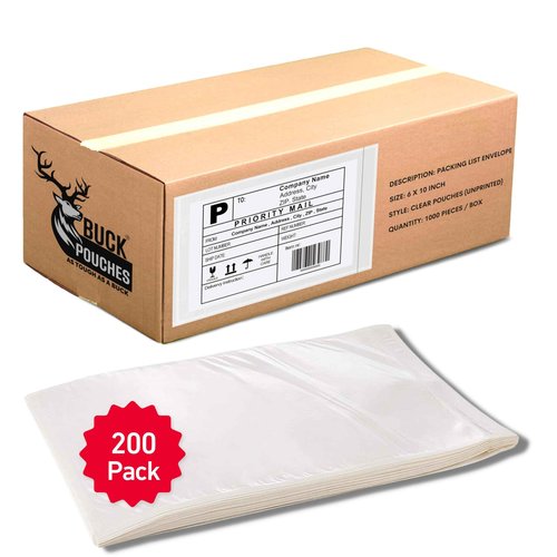200 Pack 6"x10" Shipping Label Sleeves – Clear Self-Adhesive Packing Slip Pouches, Waterproof Packing List Envelopes – Ideal for Shipping Documents, Mailing Labels, Invoices & Packing Slips