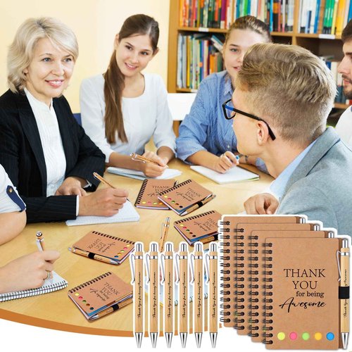 20 Sets Employee Appreciation Gifts Encouragement Inspirational Spiral Notebooks with Sticky Notes Notepads Thank You Bamboo Ballpoint Pens for Nurse Coworker Teacher (THANK YOU)