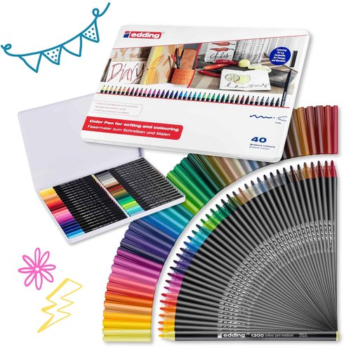 edding 1300 case Markers, 40 Colors, 34: Metal Box of 40-Multicoloured