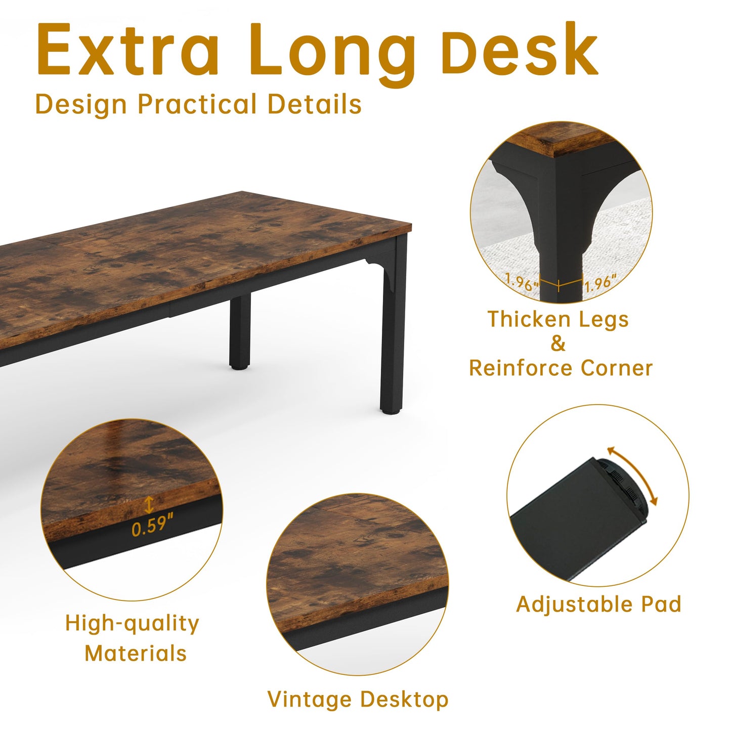 Trggivs 6.56 FT Conference Table, Super Sturdy Large Rectangle Meeting Seminar Table for 8 Person, Long Business Tables (Brown, 1PC)