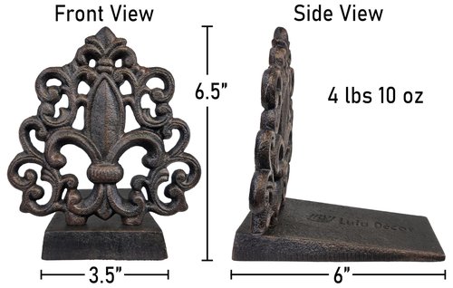LuLu Decor, Cast Iron Fleur De Lis Door Stop, Door Stopper in Antique Black Finish, Beautiful and Useful Product, Simply Insert Flat Base Underneath Your Door Space, Works Great (LB15BK3)