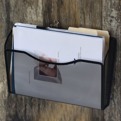 YBM HOME Mesh Wall Mount File Organizer Holder for Home and Office, Single Pocket Hanging File Holder for Folders, Documents, Letters, and Magazines, Black 1 Pack