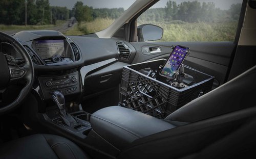 AutoExec AUE80011 Milkcrate with Phone Mount for Organizing Your Vehicle