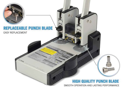 Carl, Heavy Duty 2 Hole, 100 Sheet Paper Punch, Blue, Grey