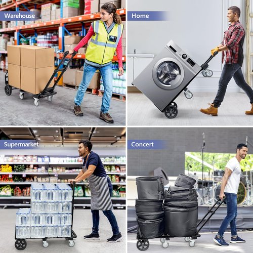 KEDSUM 3-in-1 Folding Hand Truck, 600LBS Heavy Duty Dolly Cart with Wheels, Six Wheels and Two Wheels Convertible Dolly Cart for Office,Home Moving, Simple Conversion, 6 Wheels Innovative Design