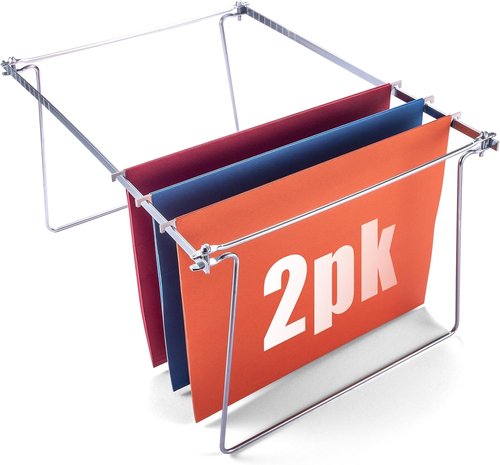 Officemate Hanging File Frame - Adjustable Letter Size (14 to 18 Inches) - Silver, 2 Count