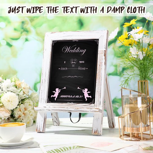 Harloon 3 Pack Office Framed Tabletop Chalkboard Sign 9.5" x 14"Rustic Wood Tabletop Chalkboard with 5 Chalk Marker Countertop Memo Board for Wedding Kitchen Birthday Café Bar Décor (White)
