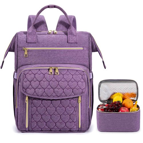 Xocvji Lunch Backpack for Women, Laptop Backpack Fits 15.6 Inch, Insulated Cooler Backpacks with Lunch Box, Nurse/Teacher/Work Bag for Travel Beach Camping Picnics Womens Gifts, Purple