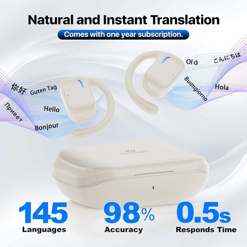 OWS AI Language Translator Earbuds - Real-Time 3-in-1 Translation Device for Travel & Learning | 144 Languages, White