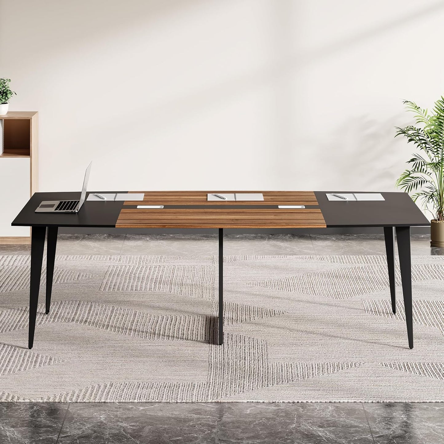 LITTLE TREE 6 FT Conference Room Table, 70.86L x 35.43W x 29.52H Inches Boat Shaped Meeting Seminar Boardroom Table