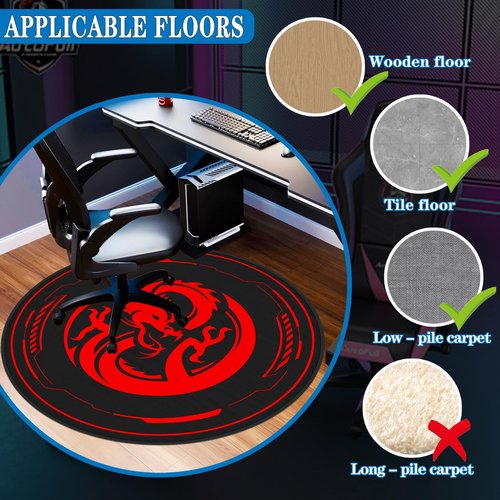 MSKGTML Gaming Chair Mat for Low - Pile Carpets and Hardwood Floors, 47 - inch Round Floor Mat, Suitable for Rolling Chairs in Game Rooms, Bedrooms, Living Rooms and Offices