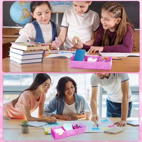 Chunful 3in1 3"x3" Acrylic Glitter Sticky Note Holder For Desk Crystal Acrylic Memo Pad Dispenser Bright Pink Self Stick Note Pad Holder for Dorm Room Home Desk Organizer School Office Supplies
