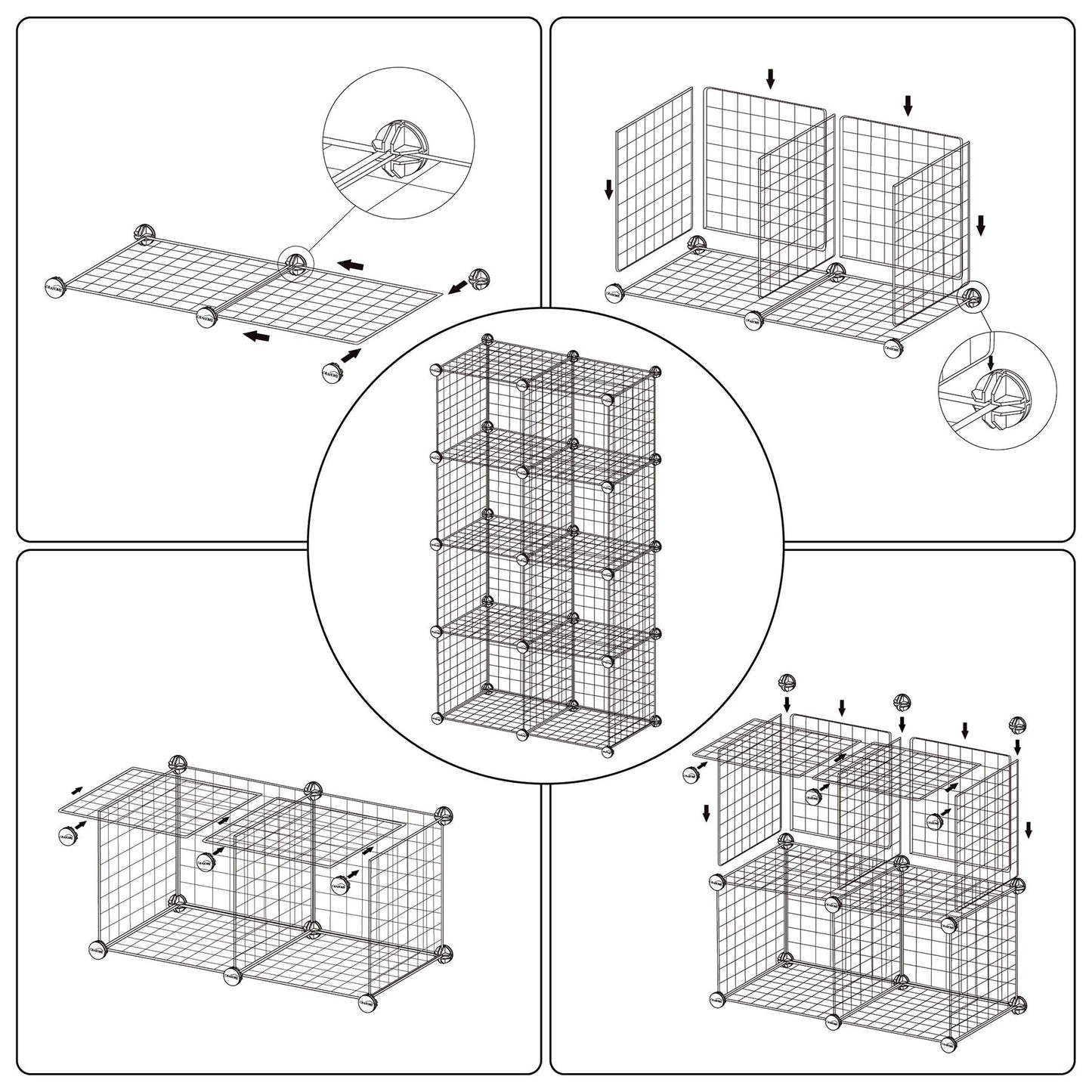 C&AHOME Wire Cube Storage, 8 - Cube Organizer Metal C Grids, Modular Shelves Units, Closet Organizer, Ideal for Home, Office, Living Room, 24.8" L x 12.4" W x 48.4" H, Brown UWCS3008R