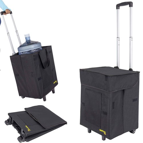 dbest products Bigger Smart Cart Pro with Wheels Lightweight Collapsible Cart, Retractable Pull Handle Multipurpose RollingCart Black