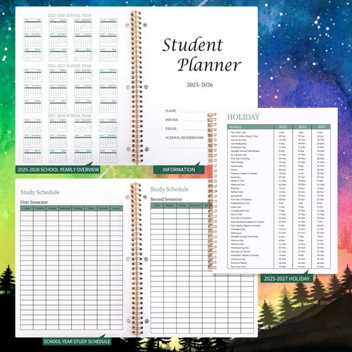 Student Planner 2025-2026 - Monthly and Weekly School Planner 2025-2026 for Middle & High School, Aug 2025 - Jun 2026, 8.2" x 10.7", Student Calendar Academic Year with Thick Paper, 3-Hole Punched & Stickers