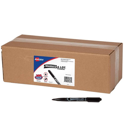 Avery Marks A Lot Value Pack Permanent Markers, Pen-Style, Bullet Tip, Water and Wear Resistant, 200 Black (29850)